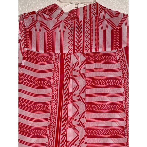 Liz Claiborne Petite PM Red White Sleeveless Printed Wrap Sheer Lightweight - Picture 13 of 14